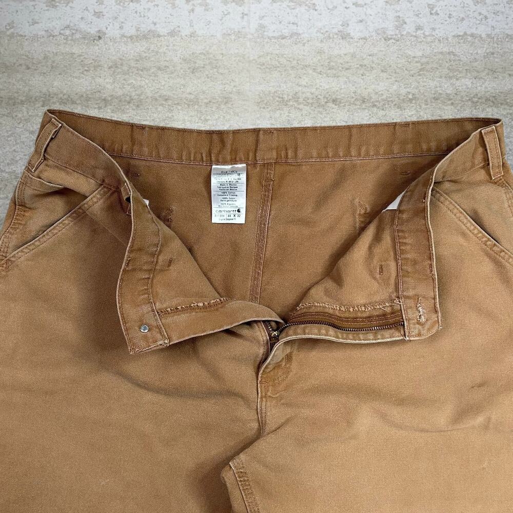 Vintage 90s Carhartt Carpenter Pants 44x32 Baggy Wide Leg Tan Canvas Dungarees - Picture 4 of 5